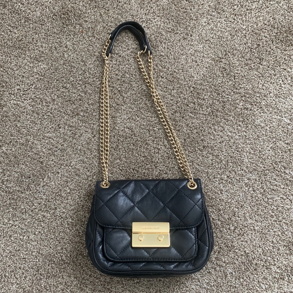 Michael Kors Black Quilted Double Chain Purse